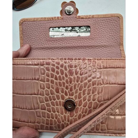 Vtg Brighton Crocodile Textured Pink Purse With Floral Detail & Printed Lining - Picture 2 of 5